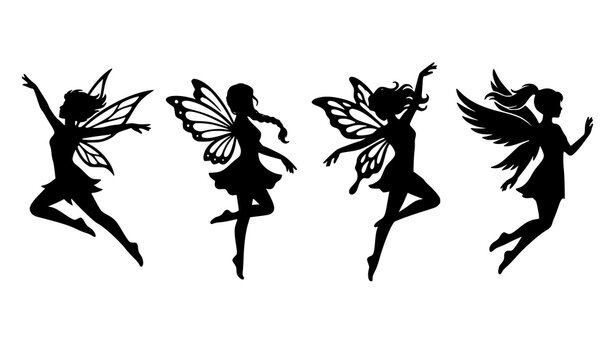 Magical Fairy Silhouette Collection with Flying and Dancing Fantasy Vector Icons