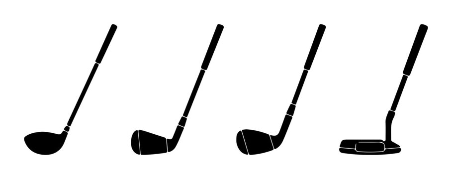 Golf Club Silhouettes: Driver, Irons, Putter Set for Sports Graphics