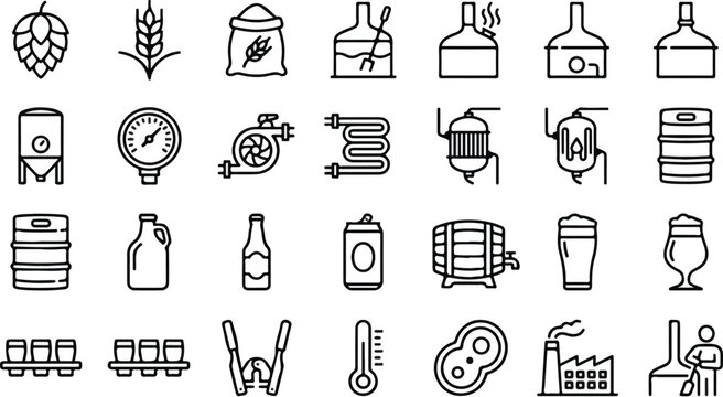 A collection of brewery illustrations showcases various beer making process and equipment