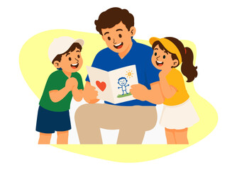 Obraz premium Children creating handmade Father's Day card with colorful art supplies