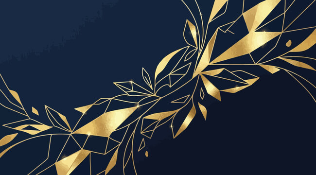 Abstract gold geometric floral pattern on dark navy blue background