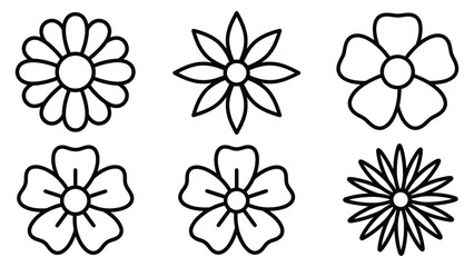 Obraz premium Black and White Flower Clipart Set, Simple Hand Drawn Floral Outline Illustrations