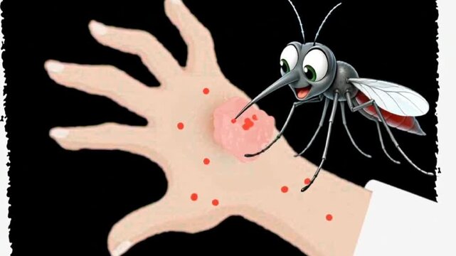 Mosquito Biting Human Skin &ndash; Vector Illustration of Mosquito-Borne Disease, Allergy, and Itching Concept