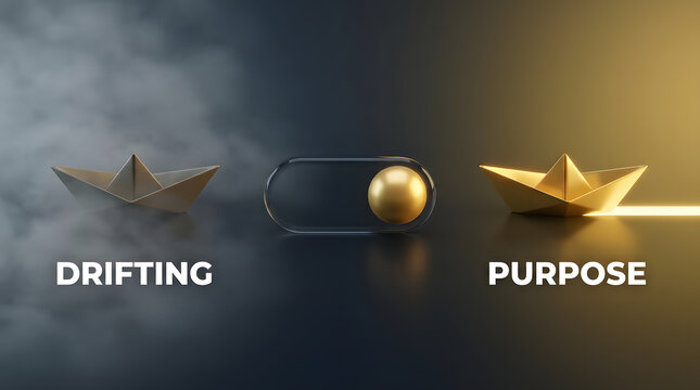 Paper boats symbolizing drifting and purpose with toggle switch