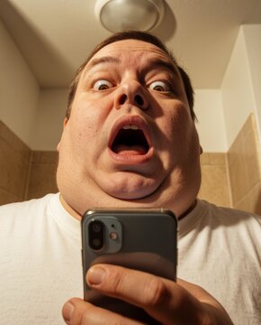 close-up of shocked person looking into phone