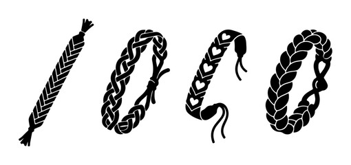 Fototapeta premium Friendship Bracelets, Braided Bands, Heart Patterns, Handcrafted Jewelry, Vector Icons