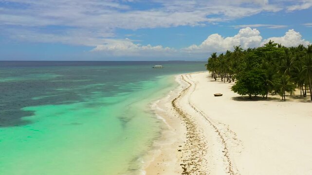 Aerial drone of coast, turquoise sea and sand beach. Panglao island, Bohol, Philippines.