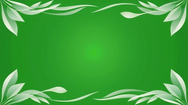 A green background with abstract white leaf borders for chroma key or greenscreen use