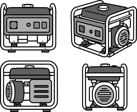 Construction Equipment Collection - Generator Black and White Vector Illustration