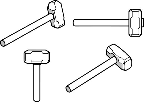 Construction Equipment Collection - Sledgehammer Black and White Vector Illustration