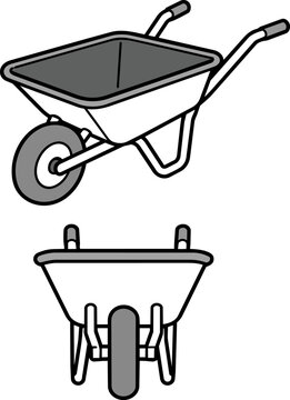 Construction Equipment Collection - Wheelbarrow Black and White Vector Illustration
