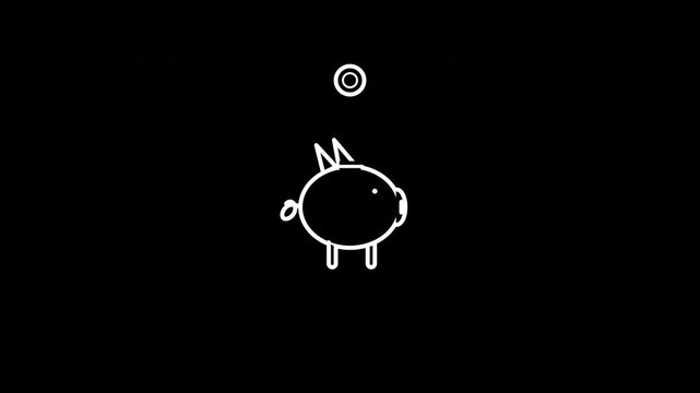 Minimalist White Line Art Drawing of a Cute Piglet Character Animation on a Black Background