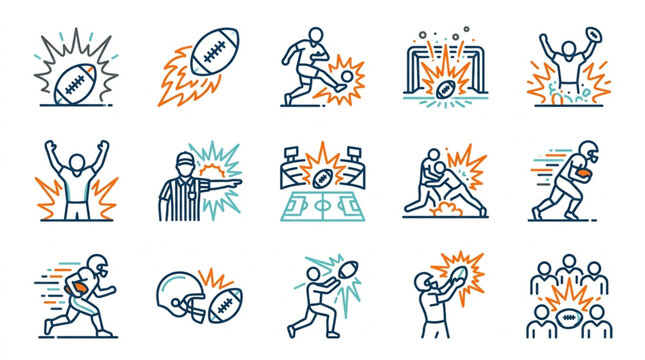 American Football Sports Icons Collection.