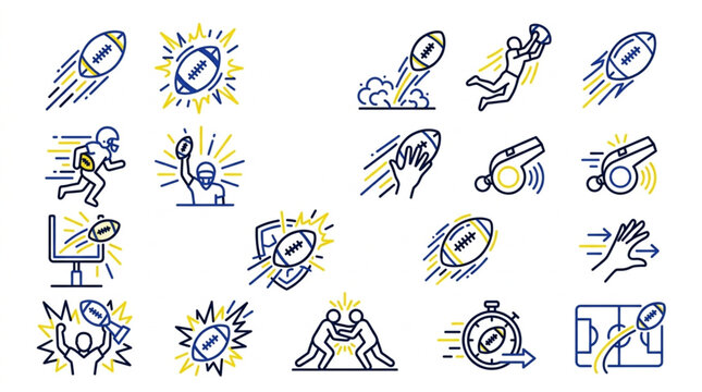American Football Icons Collection Sport Game Action Symbols.