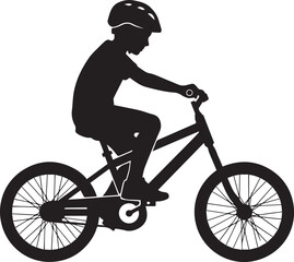 Naklejka premium Young Boy Riding BMX Bicycle Silhouette Vector Illustration with Safety Helmet Isolated on White Background for Sports Design