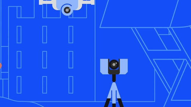 Modern Industrial Site Surveillance with Drone Technology and Security Camera Monitoring Infrastructure 2D Animation