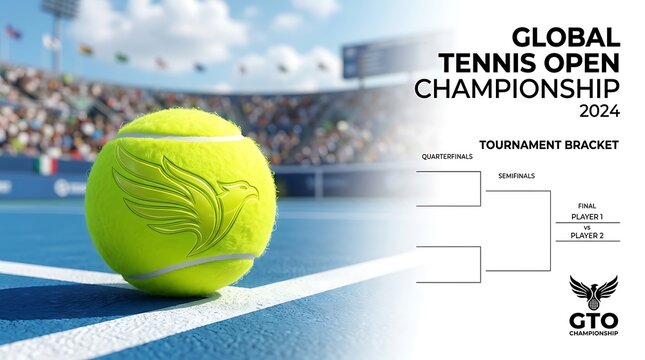 Tennis Championship Tournament Bracket with Close-up Ball