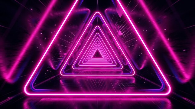 Abstract purple glowing geometric pyramid shape.