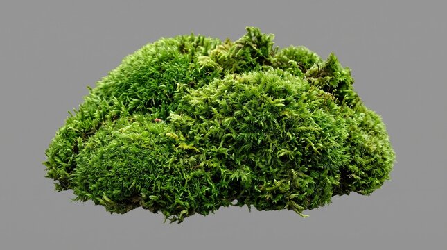 Lush green moss mound, isolated on transparent background