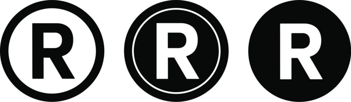 Registered trademark symbol icon set featuring legal registration marks in clean vector style.