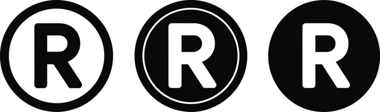 Registered trademark symbol icon set featuring legal registration marks in clean vector style.