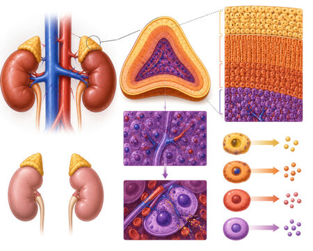 Adrenal Gland Anatomy and Histology with Cortex Layers and Hormone Secretion