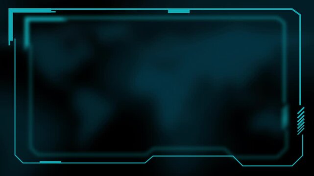 Glowing blue digital frame on a dark blurred background, with empty center space for text, interface design, tech presentation, futuristic overlay, or gaming screen template.
