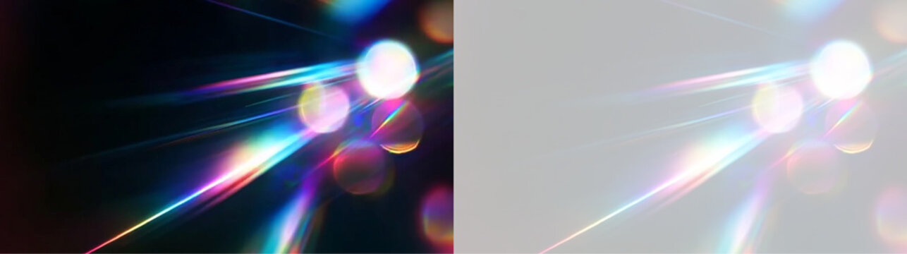 Rainbow Spectrum Prism Overlay with Transparent Background, Crystal Light Refraction Effect, Lens Flare Reflection for Graphic Design