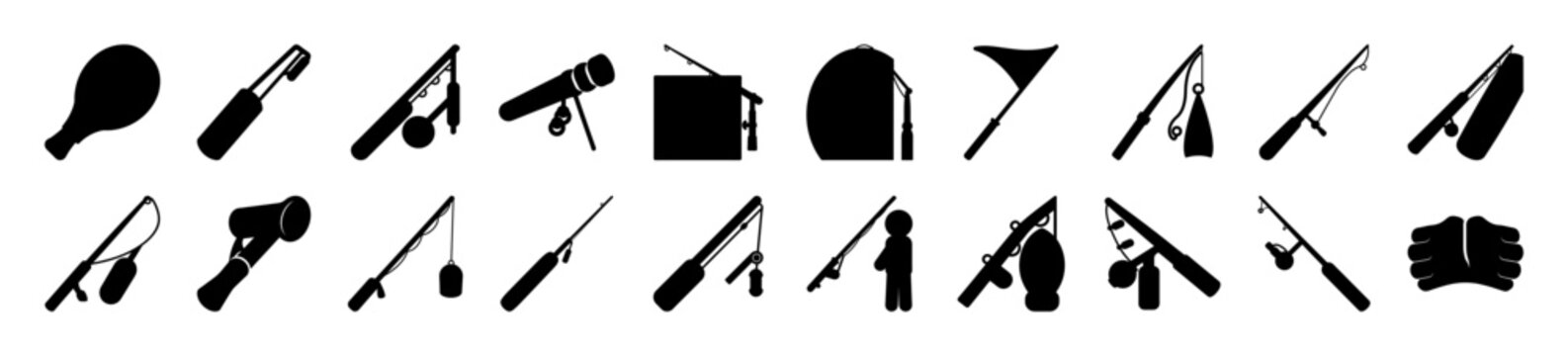 Minimalist black icons set of various tools and objects - A clean, stylized collection of black minimalist icons featuring tools, office items, and household objects for modern designs and projects.