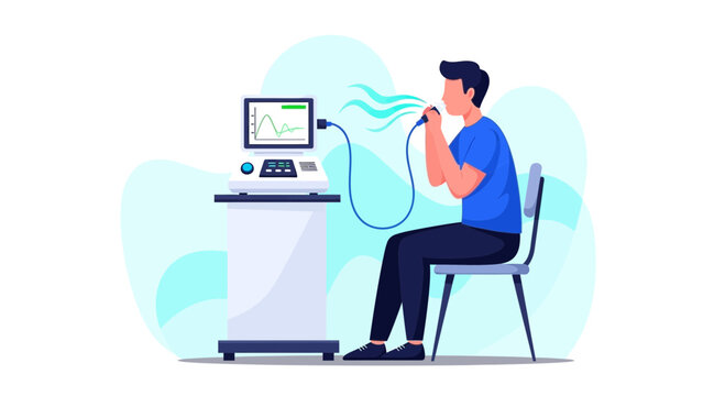 Pulmonary Function Test: Patient undergoing spirometry for lung health checkup