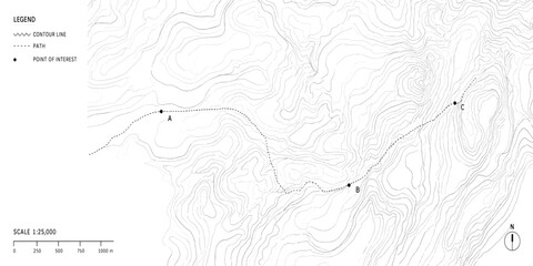 Topographic map section showing landscape terrain contours with topography elevation cartography geography landscape navigation physical analysis geometry technical plotting geological © MOHAMAD