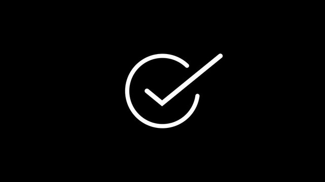Minimalist White Circle Check mark Verification Animation on transparent Background 4k video animation.