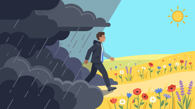 Overcoming Depression and Mental Recovery Vector