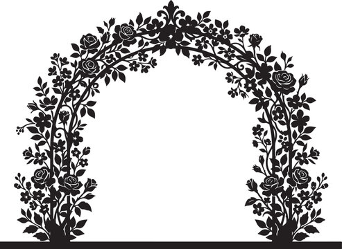 Floral archway, black, vector, wedding decoration, floral border, arch, foliage frame