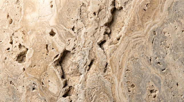 Extreme close up travertine stone wall texture, natural beige tone, architectural material detail
