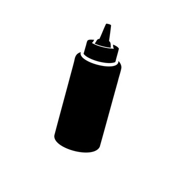Black spray bottle with nozzle - Minimalist vector illustration of a black spray bottle standing upright with a detailed nozzle tip for liquid dispensing.