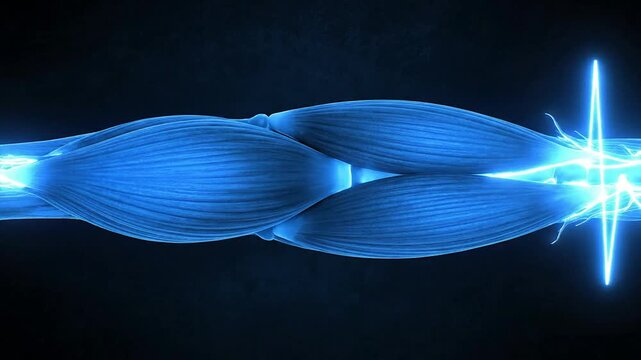 Stylized Anatomically Accurate Psoas Muscle In Bioluminescent Blue Light Rendered Against A Dark Background for Medical and Educational Use