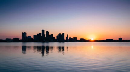 Obraz premium Boston skyline at sunset reflective patriot day remembrance image