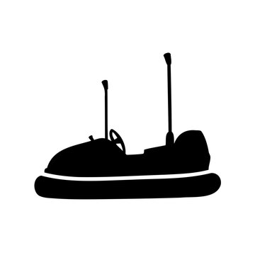 Black bumper car silhouette with poles - Minimalist vector silhouette of a black bumper car in an amusement park setting with two poles.
