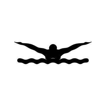Swimmer doing butterfly stroke in water - Minimalist vector illustration of a swimmer performing a butterfly stroke underwater with rippling waves.