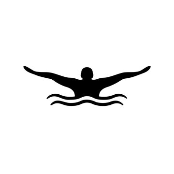 Black silhouette swimmer diving in water - Minimalist black vector icon of a swimmer diving forward with arms extended, set against a clean background.