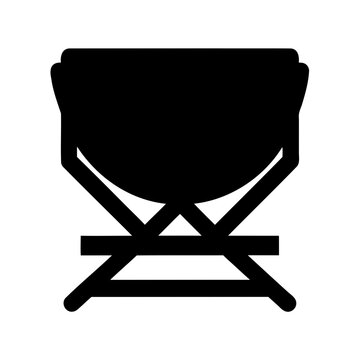 Minimalist folding director's chair icon - A sleek black silhouette of a classic folding chair designed for easy use in film or office settings