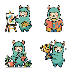 Obraz premium Llama with art supplies and trophy.