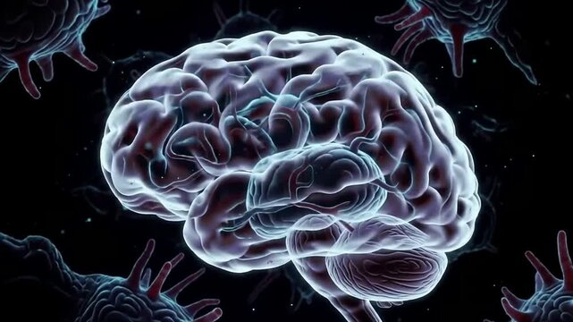 Unique Illustration of the Brain with Textures Inspired by Deep-Sea Organisms, Featuring Abstract Biological Elements for Neuroscience and Biotechnology Concepts