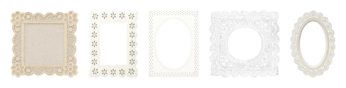 PNG Set of vintage lace frames in various shapes, transparent background