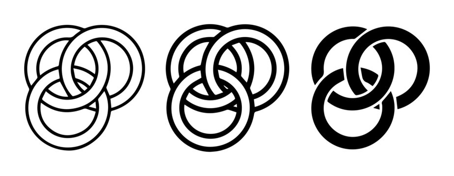Interlocking Rings Symbol, Trinity Knot, Celtic Knot, Abstract Geometric Design, Vector Art