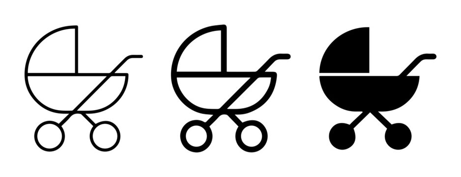 Baby Stroller Icons, Vintage Pram Vector Graphics, Modern Carriage Symbols