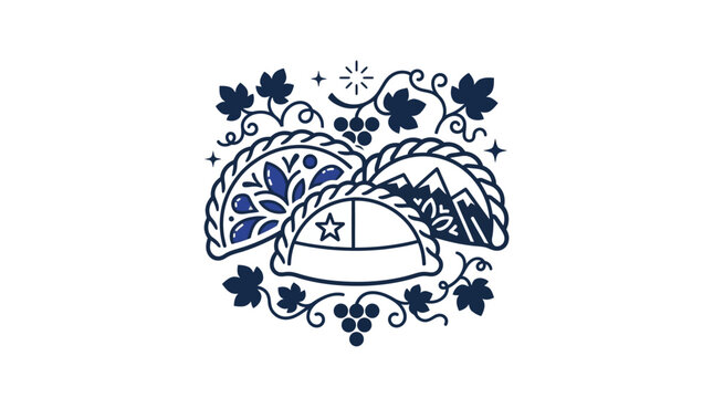Chilean Empanadas Illustration with Vines and Mountains