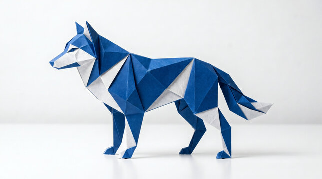 Abstract origami wolf in folded paper style animal illustration.
