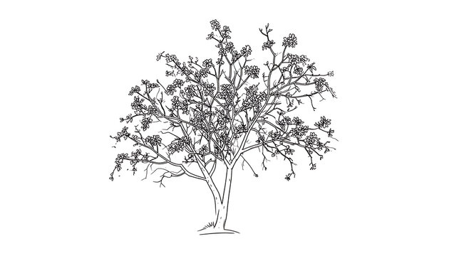 Stylized black ink outline of a leafy tree with visible branches and trunk, simple nature element